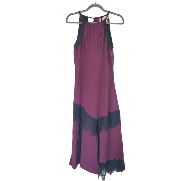 Moulinette Soeurs (Anthropologie) Janie Lace Maroon Halter Midi Dress, Size 2 - Picture 1 of 16